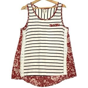 Boho Tank Top Womens Medium Lace Cottagecore Coastal‎ Cowgirl Mixed Media Casual